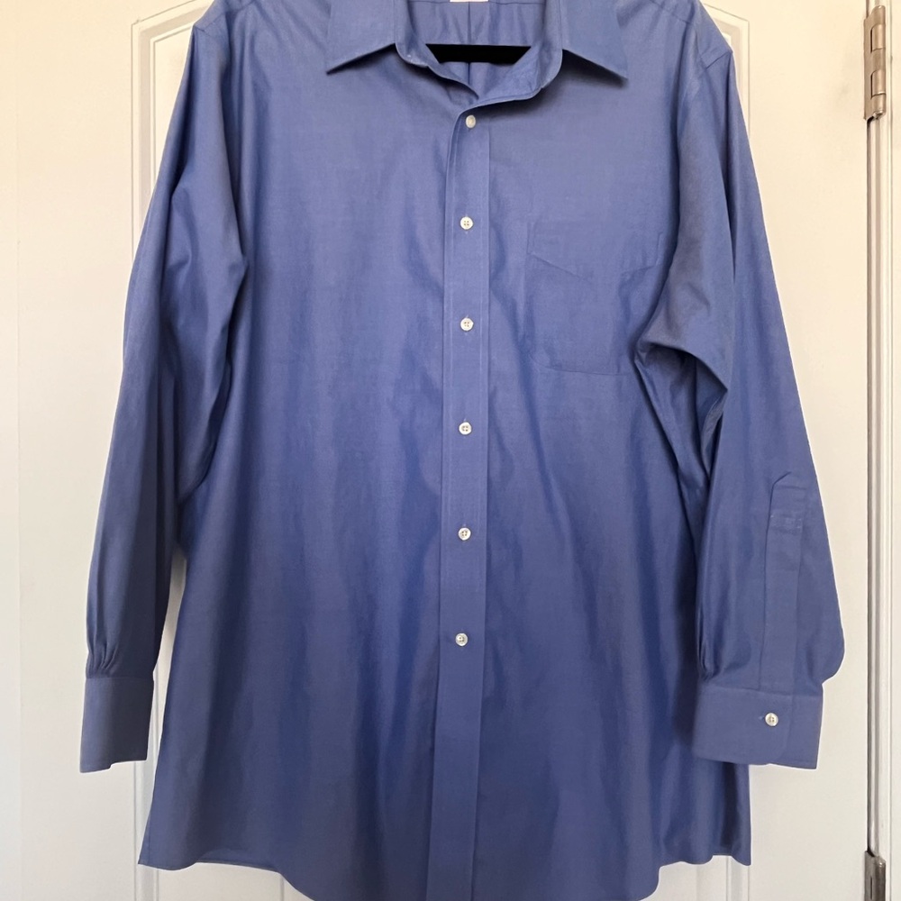 Brooks Brothers Traditional Fit‎ Solid Blue Long-Sleeve Dress Shirt Size 17/33
